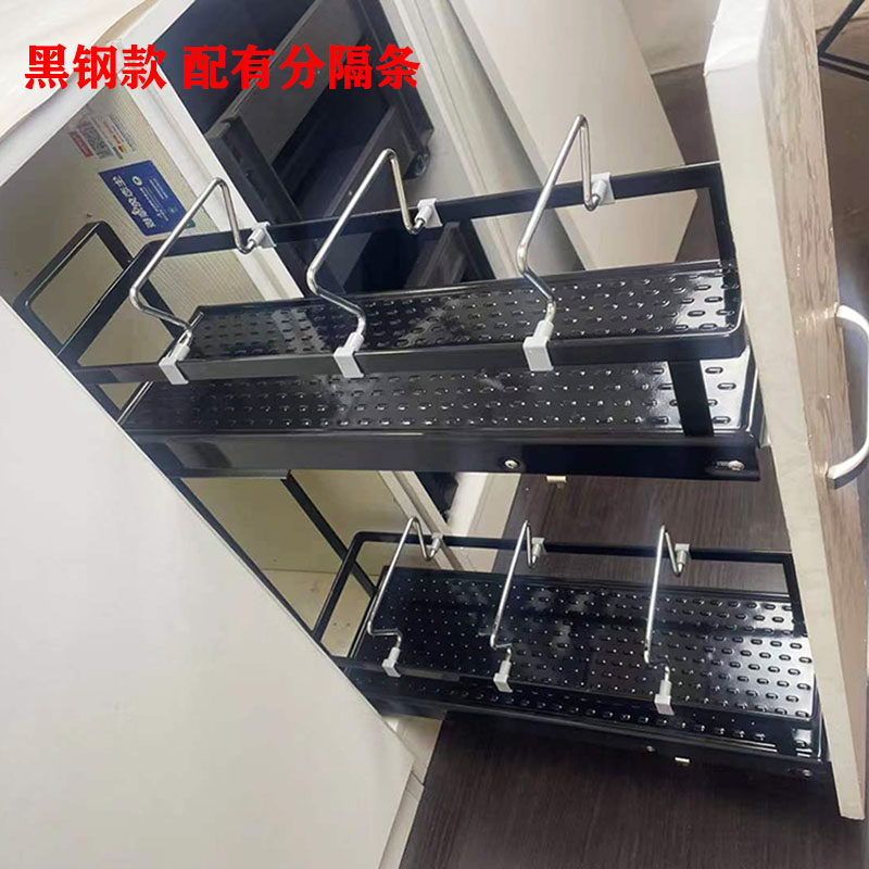 不锈钢拉篮厨房橱柜夹缝窄侧装调味篮阻尼轨道小户型150柜200柜子