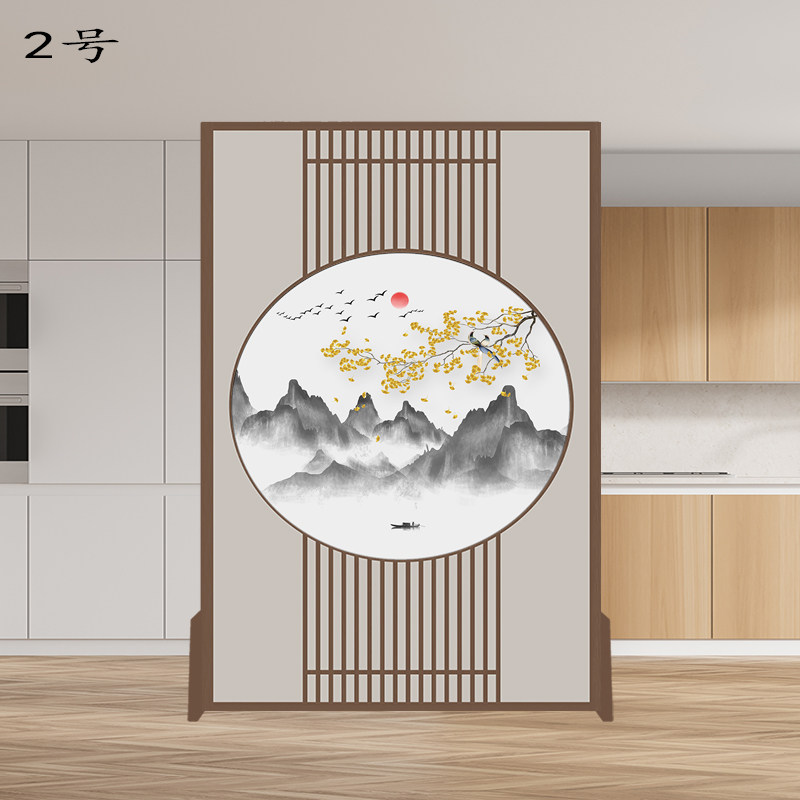 新中式屏风隔断客厅入户玄关现代简约布艺办公室双面实木简易座屏