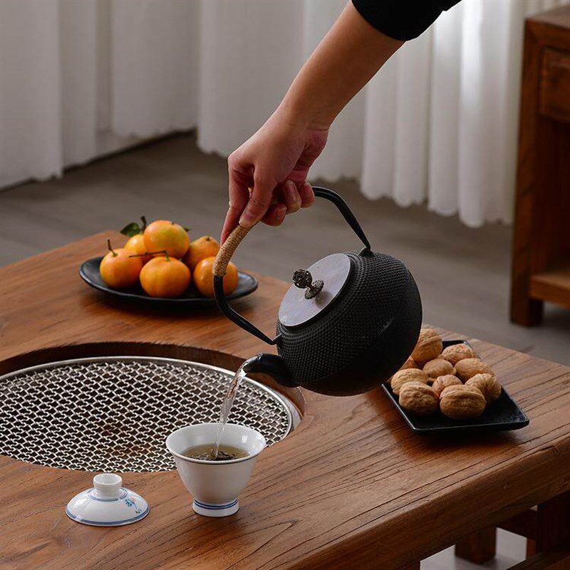 老榆木围炉煮茶桌方桌家用室内烧烤火锅餐桌烤火套装冬日阳台桌子
