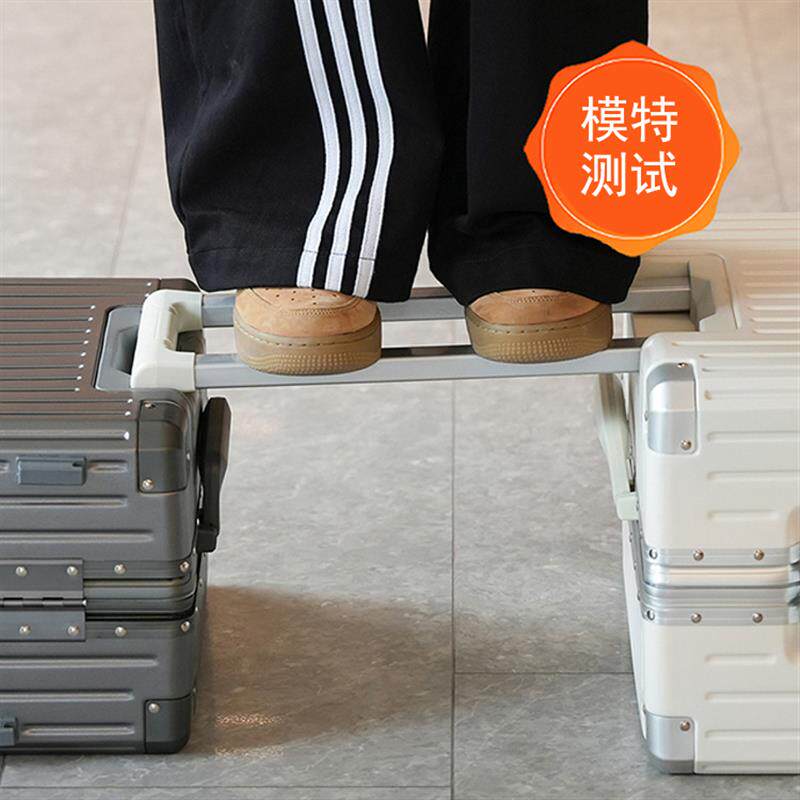 灰色拉杆行李箱男结实耐用加厚杯架铝框挂钩多功能手机支架大容量