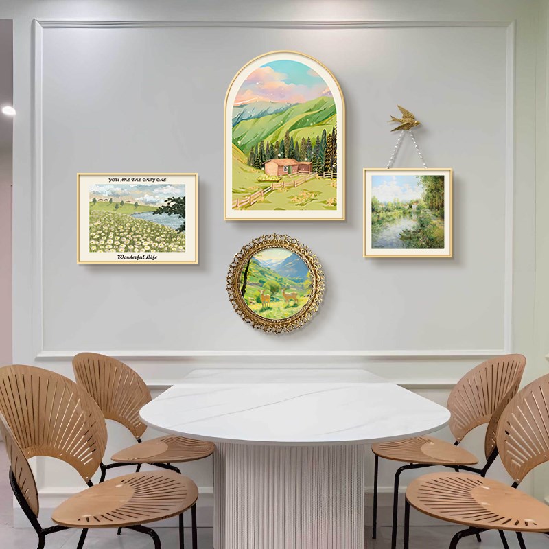 法式餐厅装饰画小众艺术组合饭厅背景墙挂画奶油风餐桌壁画高级感