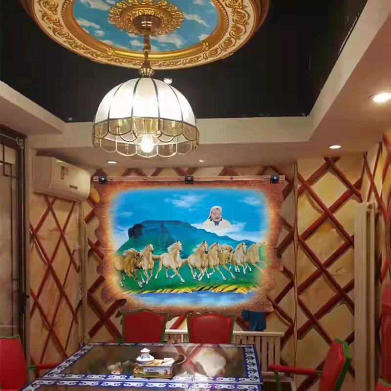 蒙古族新款彩绘皮革皮画民族特色酒店饭厅蒙古包装饰品墙画包邮