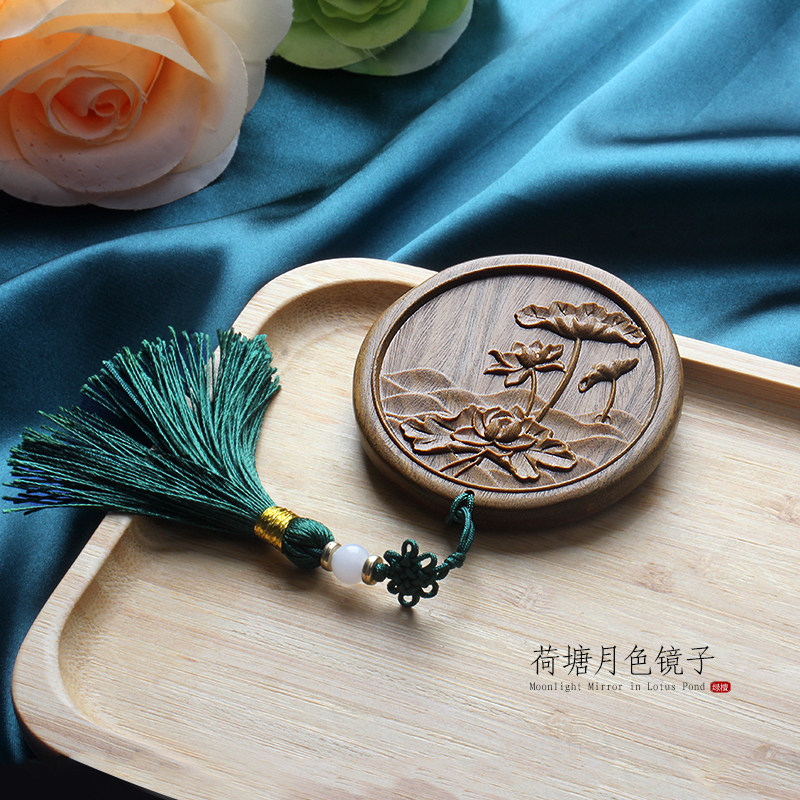 梳头天然绿檀木梳子簪子套装复古风雕花网红情人节梳子礼盒镜套装
