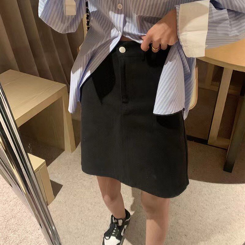白色a字半身裙女春夏2024显瘦小个子包臀裙大码半裙高腰牛仔短裙