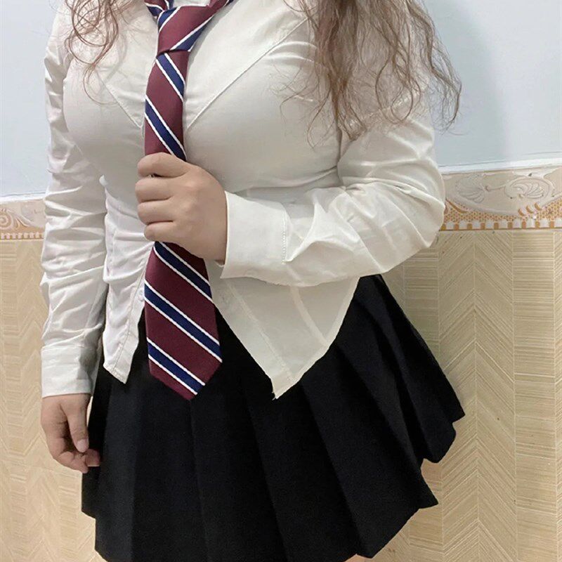 收腰jk制服长袖白衬衫女夏胖mm大码显瘦甜辣上衣百褶裙200斤套装