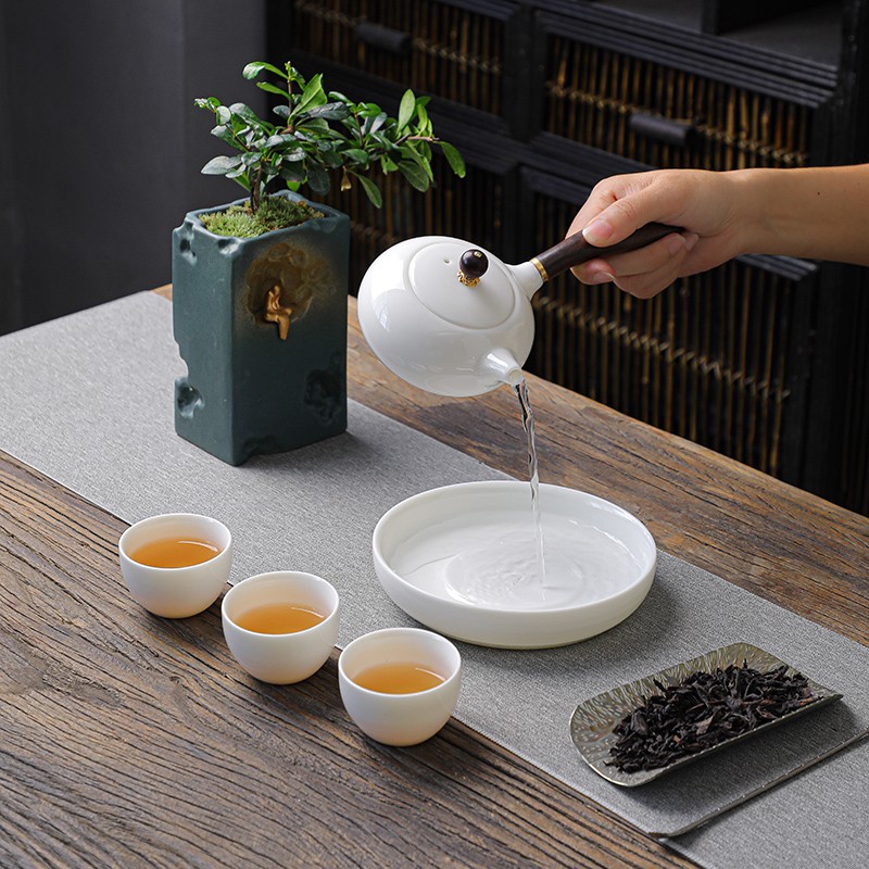 日式羊脂玉白瓷壶承陶瓷茶壶垫盖碗托盘底座储水小茶盘泡茶具配件