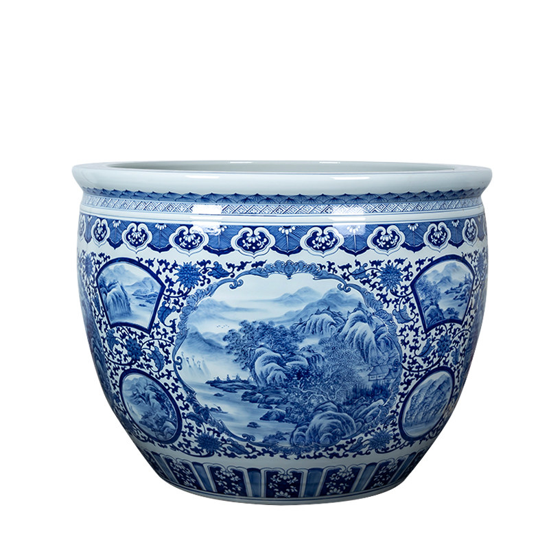 景德镇陶瓷鱼缸庭院摆件养荷花睡莲盆乌龟缸锦鲤缸书画缸酒店水缸