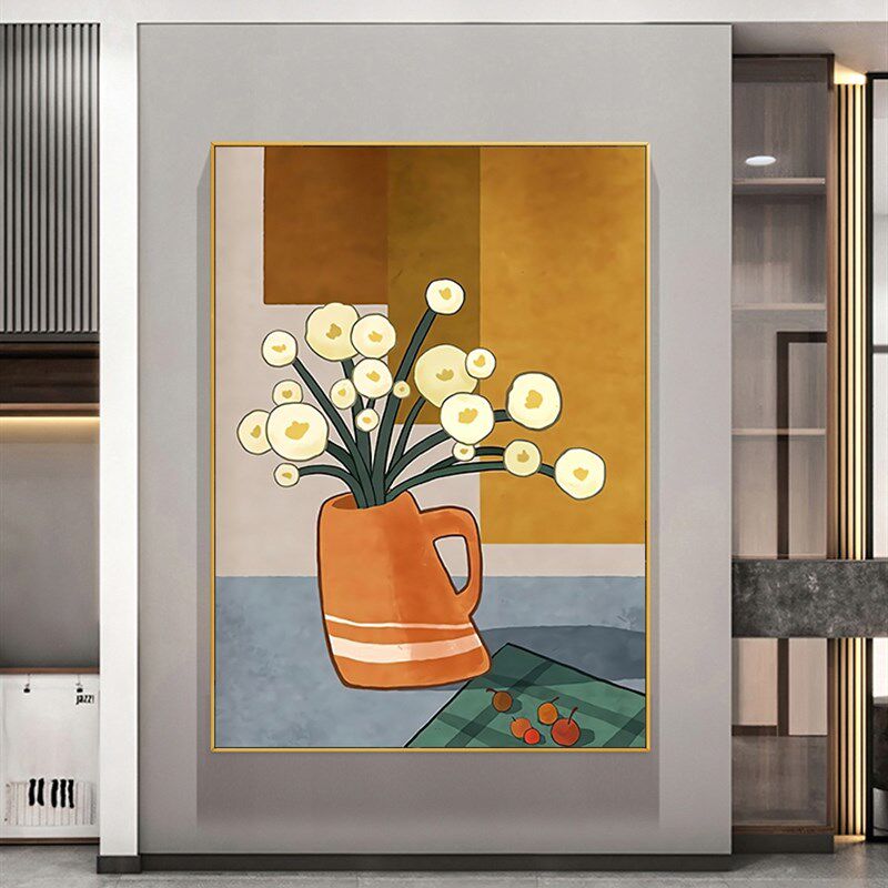 北欧抽象文艺小清新向日葵装饰画欧美厨房油画感挂画小众民宿卧室