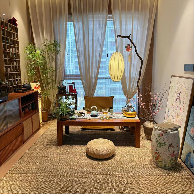 网红宋式美学氛围感茶室草编蒲团坐垫布置夏日室内打坐禅修蒲草席