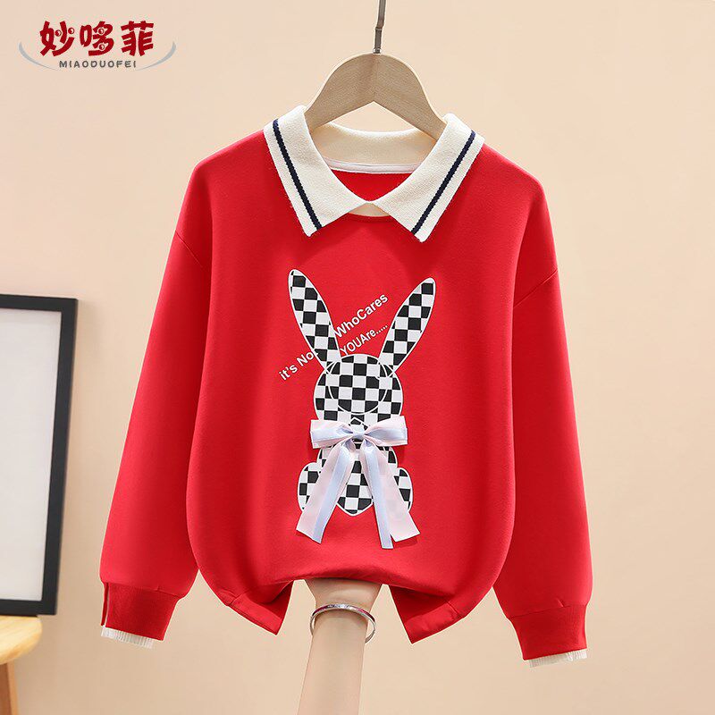 女童卫衣春秋款2024新款童装儿童polo衫长袖t恤女孩大童春装纯棉