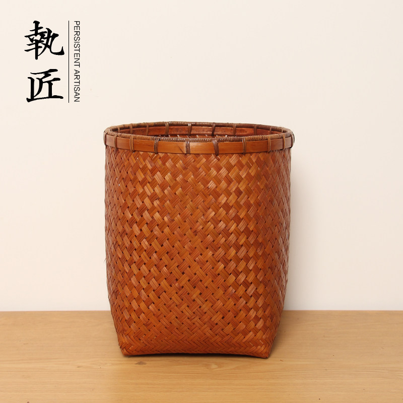 纯手工竹编大漆收纳筐家用编织桌面杂物筐卷轴书画筒影视道具筐子