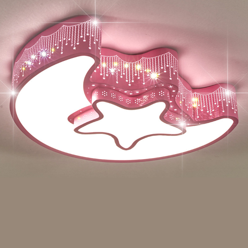 儿童房吸顶灯卡通创意星月男女孩卧室灯温馨浪漫公主粉色led灯具