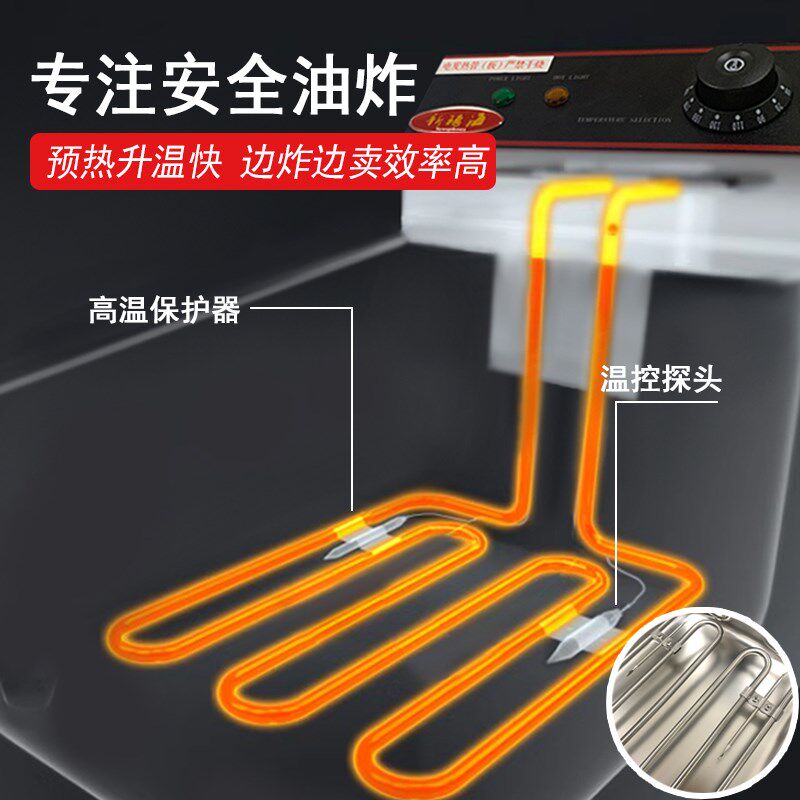 新穗海6L电炸炉商用双头油炸锅薯条炸鸡块台式自动恒温带高温保护