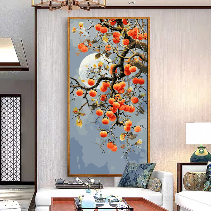 数字油画diy手绘填色风景中国风大尺寸玄关手工填充油彩画装饰画