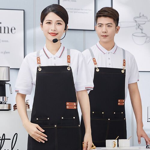 新款帆布围裙网红耐脏奶茶店咖啡厅厨房餐厅服务员工作服定制logo