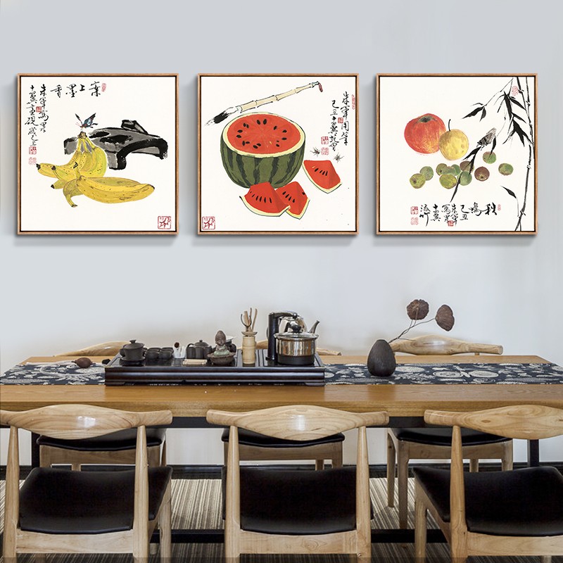 餐厅装饰画水果新中式饭厅挂画创意厨房壁画有框农家乐朱军水墨画