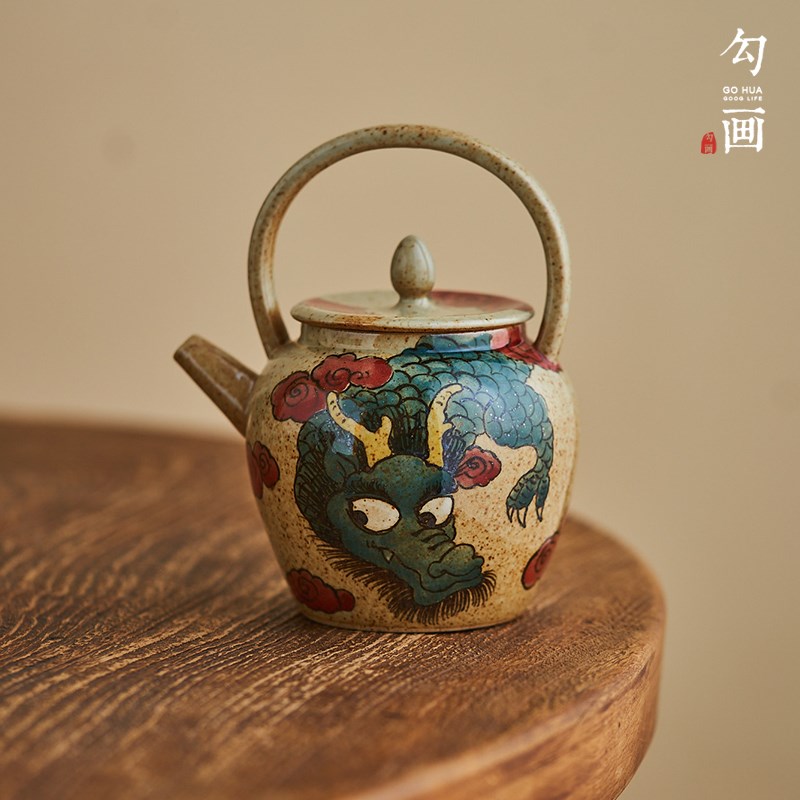 粗陶复古手绘十二生肖龙功夫茶壶酒精 蜡烛 温茶炉