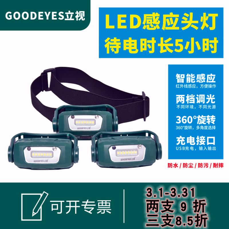 立视LED头灯智能感应防水头戴式工作灯维修灯汽修灯夜钓捕鱼矿灯