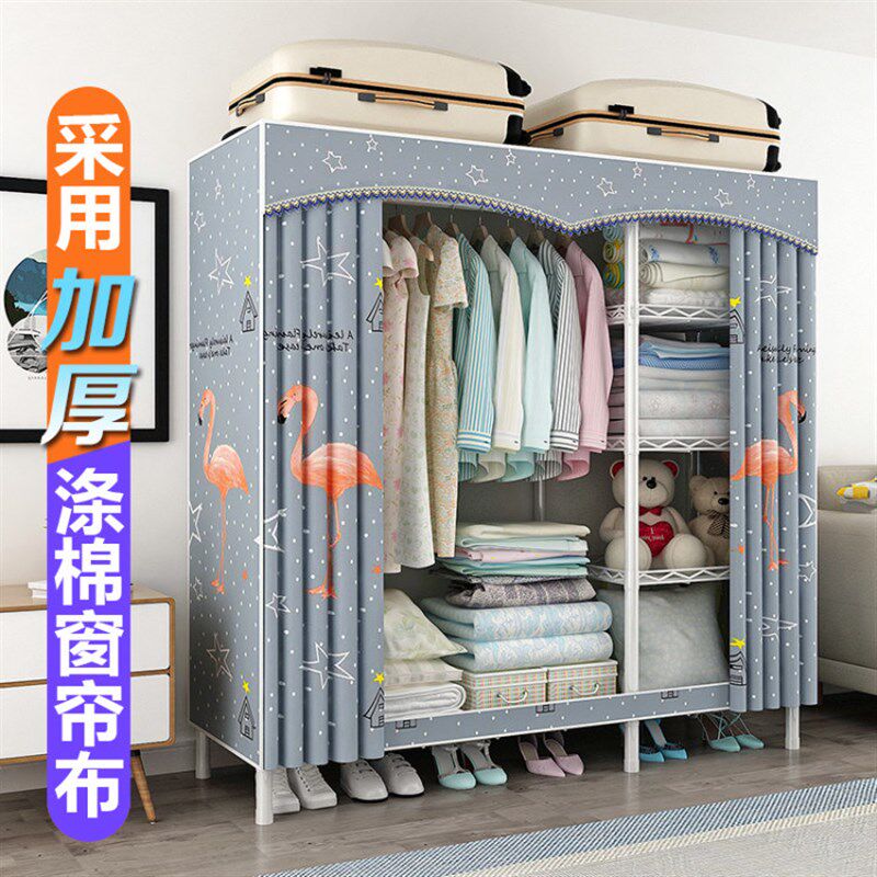 衣柜简易布衣柜双人钢管加粗加固全钢架加厚布艺挂衣橱简约经济型