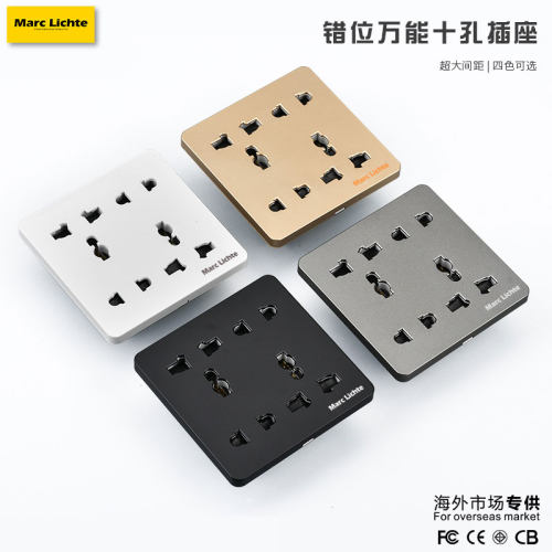 十孔插座86型墙壁家用明暗装二二三三开关面板斜10孔五孔多孔八孔