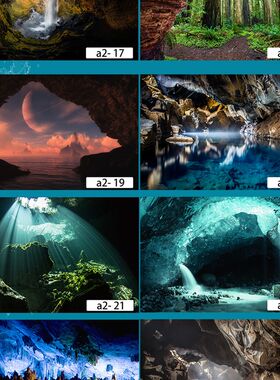 鱼缸背景贴纸高清图3D立体背景画龙鱼水族箱造景壁纸画洞穴地下湖