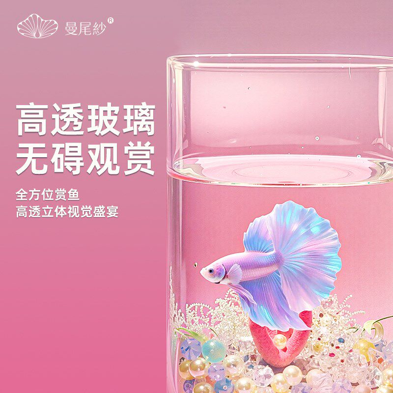 曼尾纱2025新款斗鱼专用隔离双缸客厅办公室造景摆件夜灯小型鱼缸