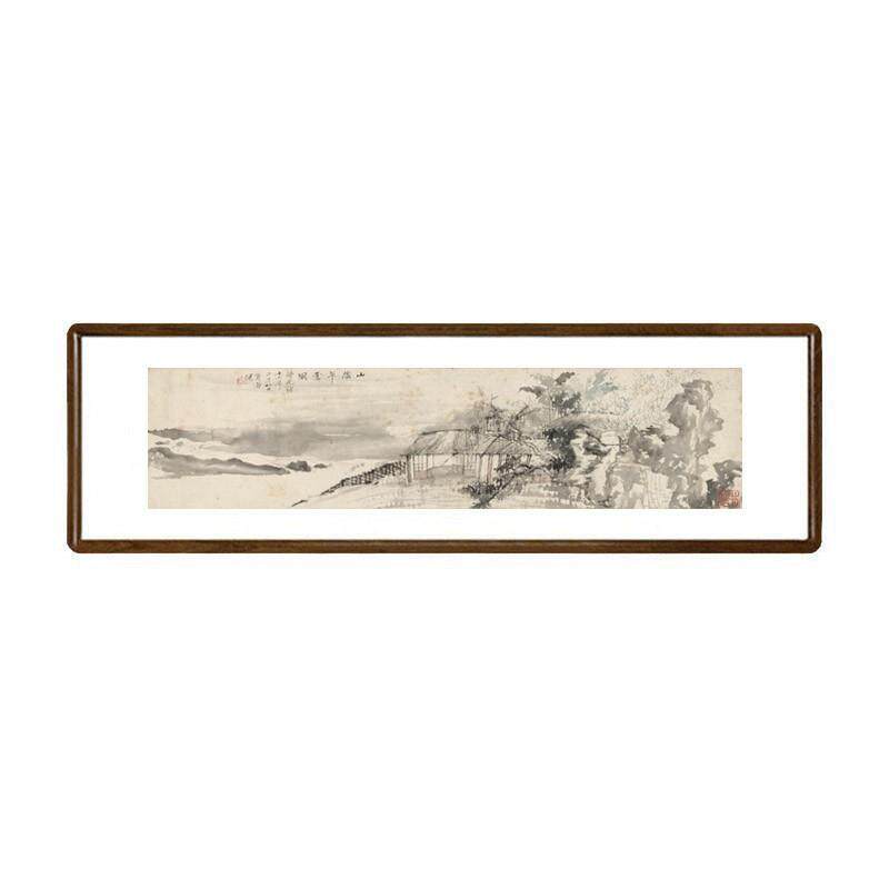国画山水画带框中式客厅水墨装饰画虚谷山阴草堂图茶室宣纸仿古画