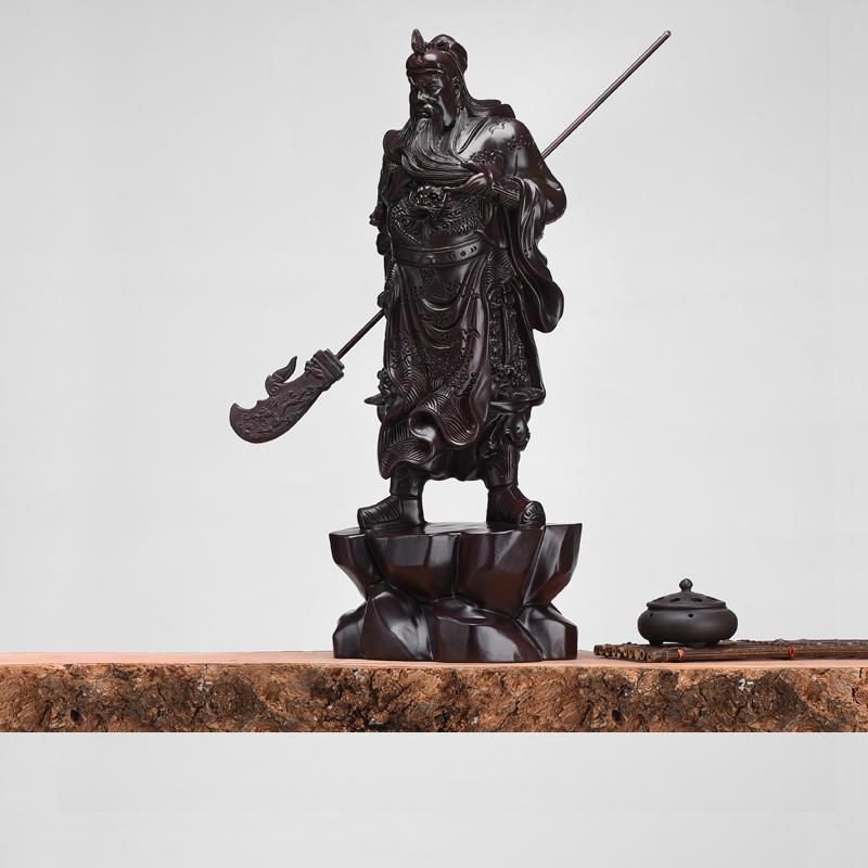 知府黑檀木雕关公摆件武财神关帝圣君家居办公楼装饰店铺开业送礼