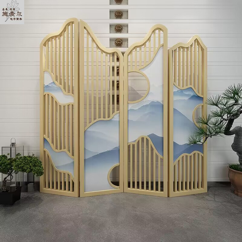 新中式实木屏风隔断别墅酒店客厅卧室售楼部茶室橡木玄关折叠折屏