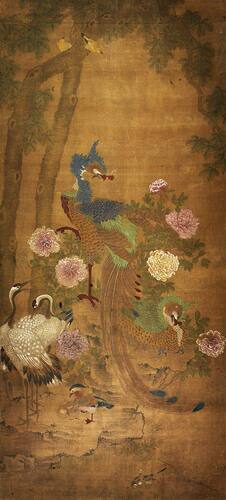 国画 花鸟画 宋 佚名 孔雀图轴 古画绢本纸本微喷 风景