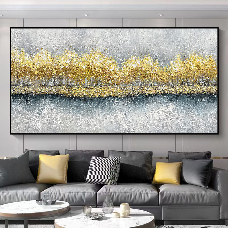手工肌理油画发财树沙发背景墙挂画2023新款客厅装饰画轻奢高级感