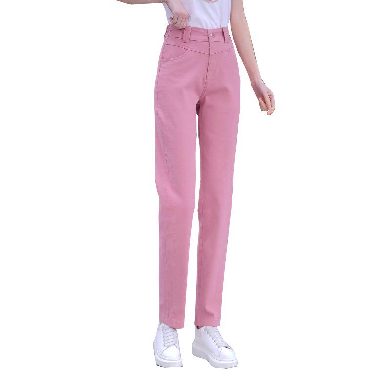粉色软牛仔直筒裤女夏季薄款2024年新款高腰显瘦窄版烟管女裤夏天