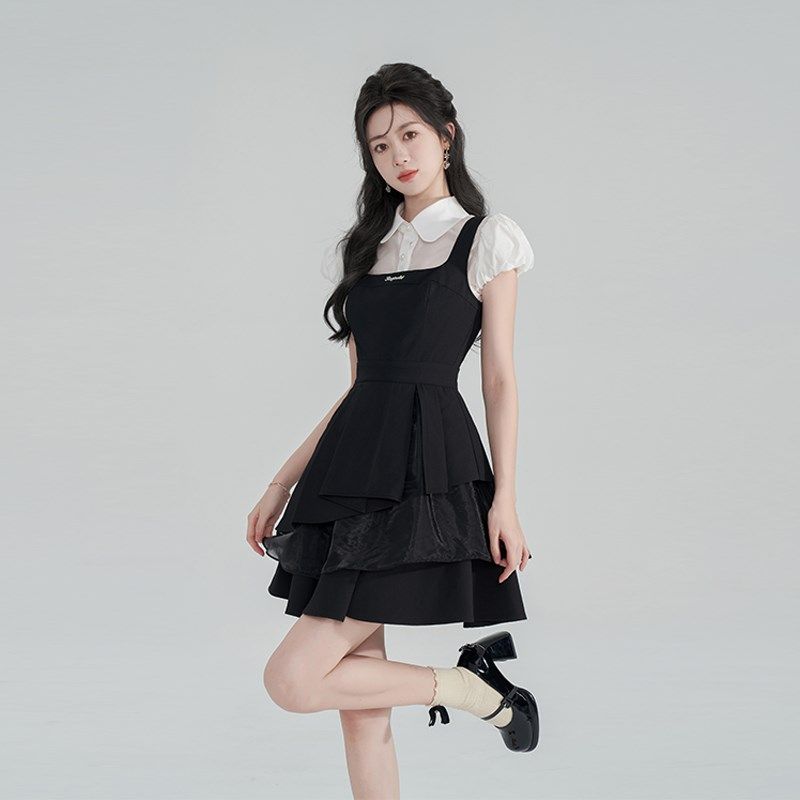 法式复古学院风背带裙套裙两件套女夏季甜美气质休闲衬衫时尚套装