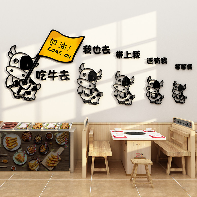 饭店牛肉馆牛排披萨店背景墙面装饰画贴纸3d墙贴玻璃橱窗布置自粘
