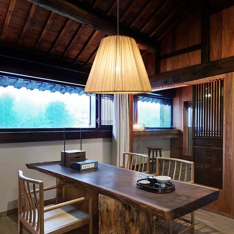 日式餐厅吊灯复古禅意茶室灯侘寂风民宿布艺装饰饭店餐桌吊线灯