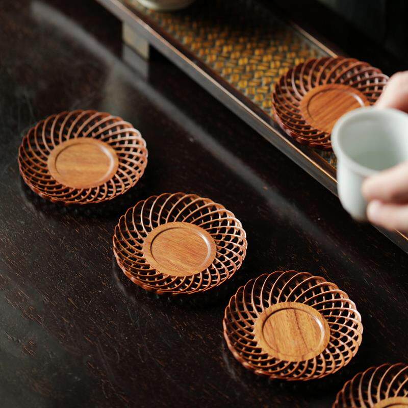 非洲酸枝编织纹杯垫实木杯托茶道功夫茶杯垫子家用隔热垫茶具配件