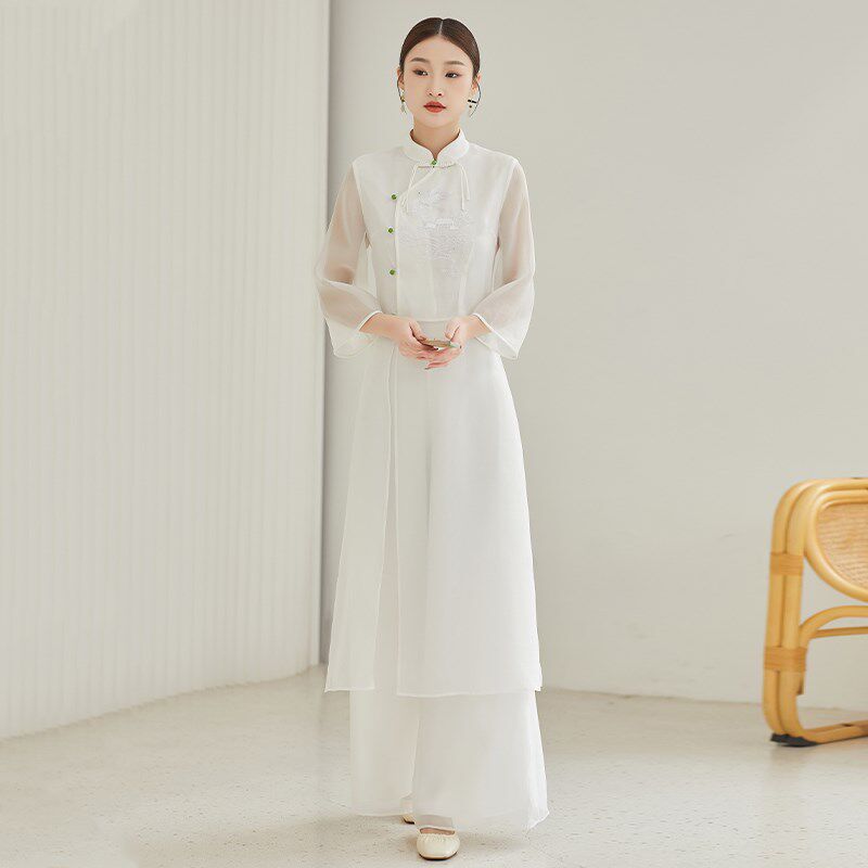 白色连衣裙新中式改良旗袍女2024早春新款高端套装中国风汉服女装