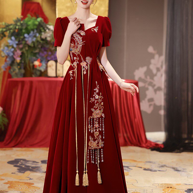 大码敬酒服新娘订婚礼服裙2025新款红色新中式回门服高级感结婚女
