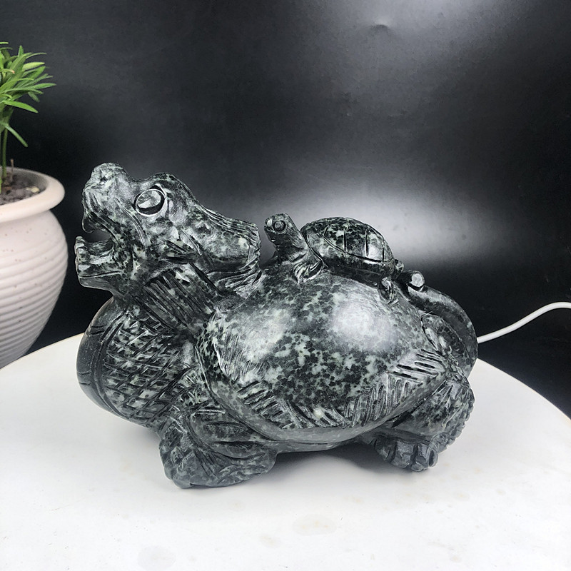 天然独山玉龙龟摆件玉石龟子母龟家居客厅简约桌面长辈送礼工艺品