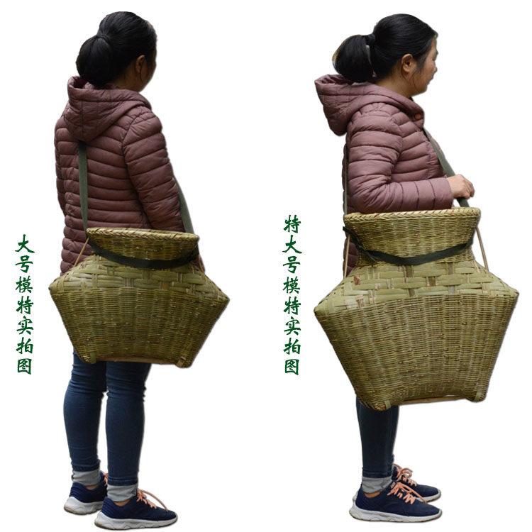 采茶篓鱼篓纯手工竹编带盖采摘篓特大号泥鳅黄鳝篓带背带虾蟹竹篮