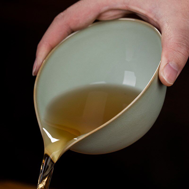 汝窑公道杯分茶器周泽堂汝瓷茶具配件景德镇复古手工青瓷礼盒装