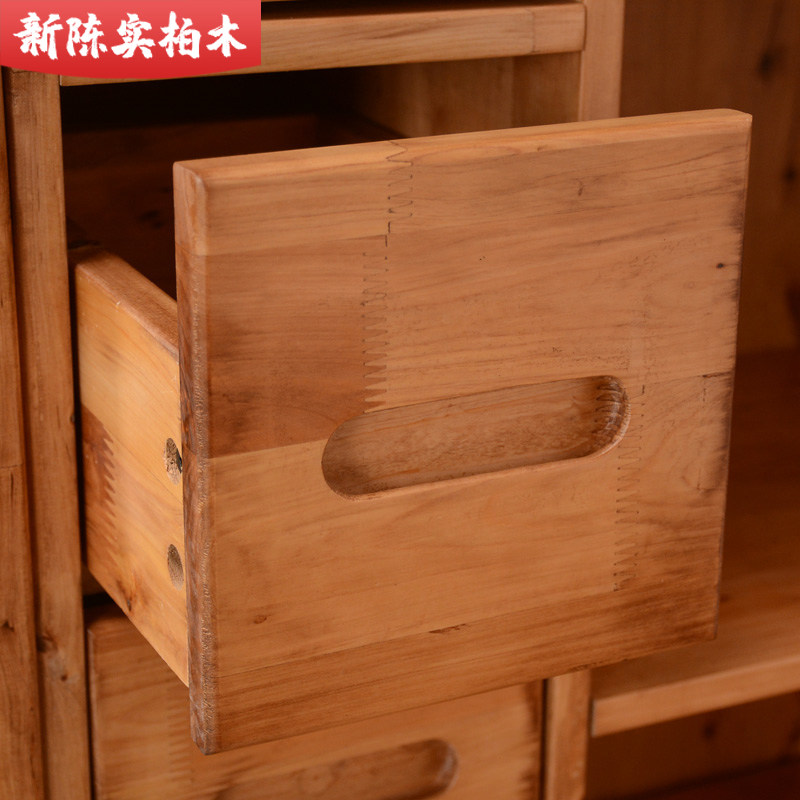 实木书桌柜电脑台原木柏木茶色简约书柜一体组合学习桌学生写字桌