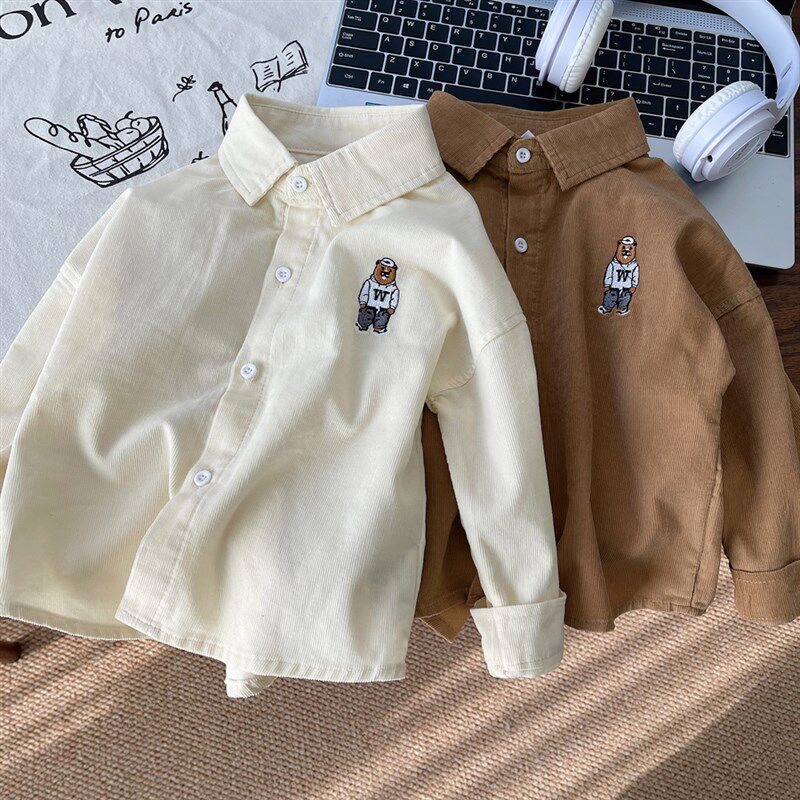 男童灯芯绒衬衫春秋儿童长袖衬衣2024新款宝宝纯棉上衣春季薄外套