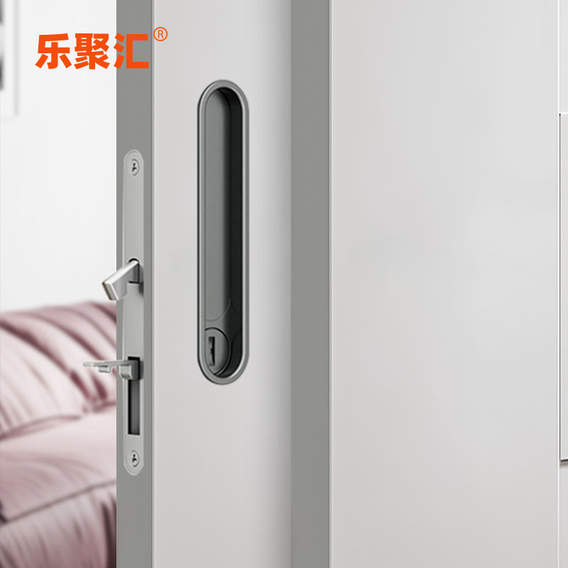 黑色推拉门门锁拉手一体式卫生间阳台厨房实木移门门锁无钥匙勾锁