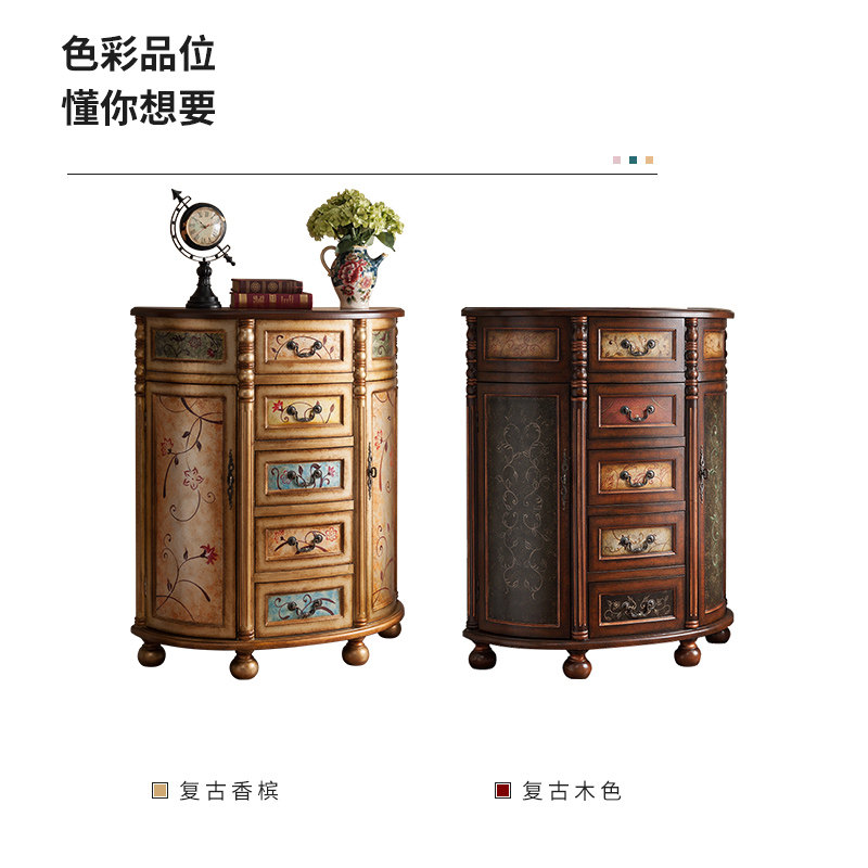 美式乡村仿古做旧柜客厅玄关柜五斗两门柜餐边柜装饰收纳储物柜