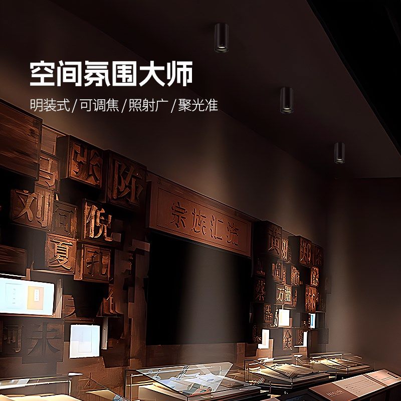明装可调焦射灯led变焦天花吸顶筒灯防眩小角度聚光灯餐桌氛围灯