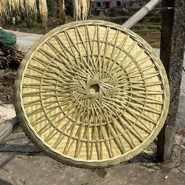 45/60/70/80厘米精编款竹皮锁边簸箕竹筐茶叶筐圆形家用晾晒盘水