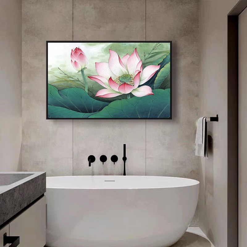 荷花净秽图挂画卫生间装饰画方形客厅餐厅餐桌墙面壁画厕所莲花图
