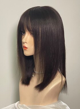 愈见如是40cm随意分缝手勾全真发锁骨发透气自然女士蕾丝假发套