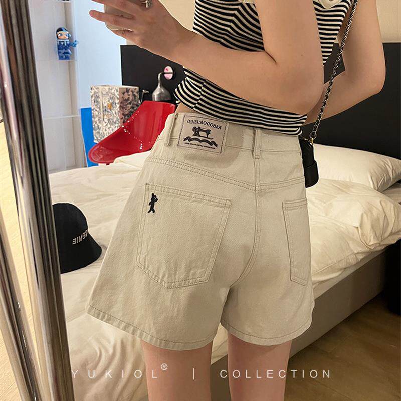 小羽家牛仔短裤女2025年夏日薄款阔腿裤宽松显瘦高腰浅色A字热裤